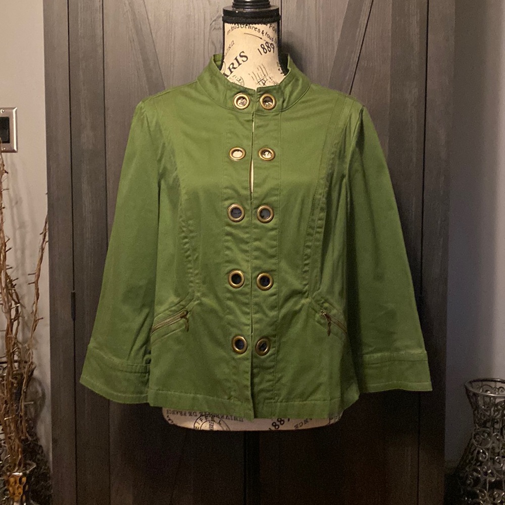 LAL (Live a Little) Green 3/4 sleeve grommet front jacket
